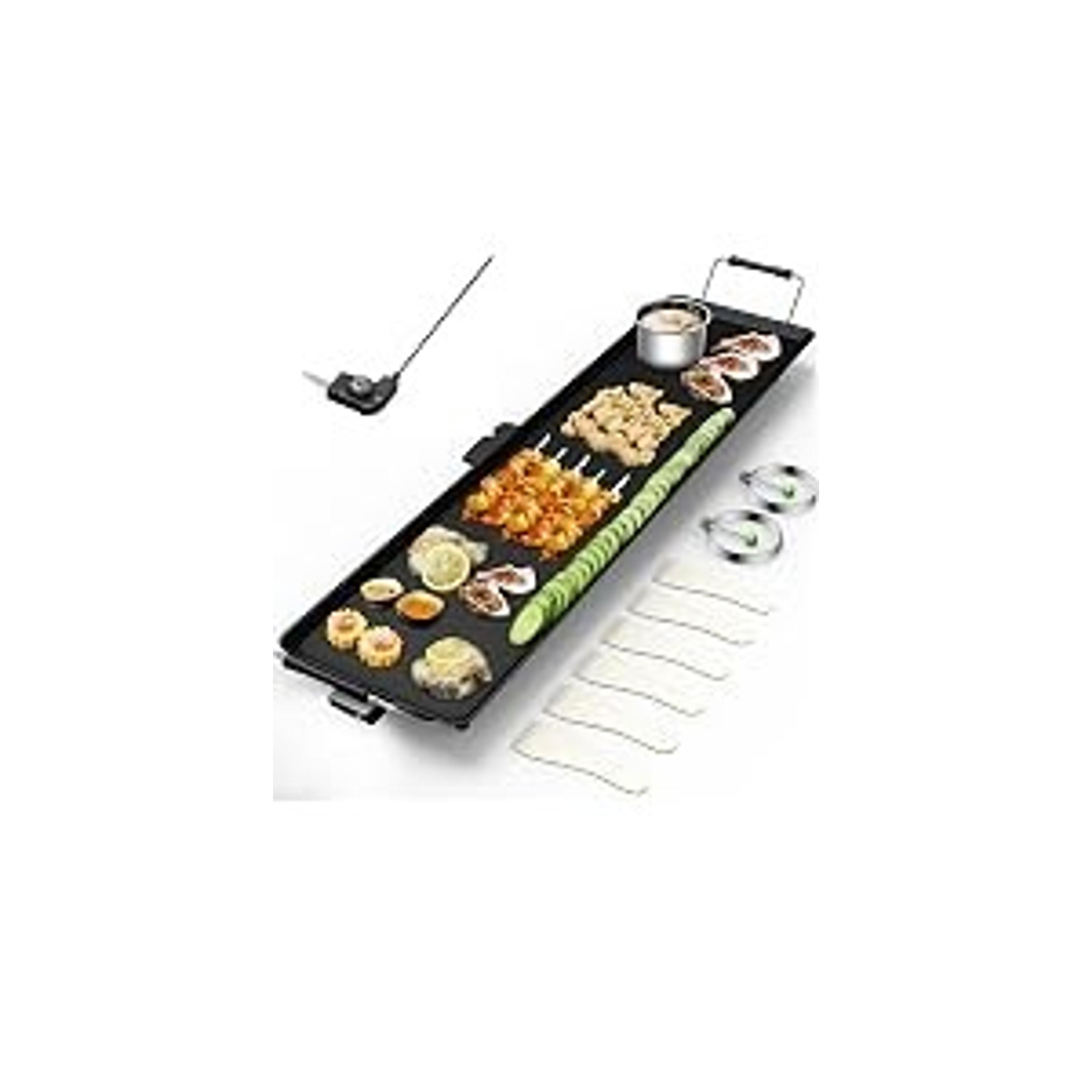 35'' Electric Teppanyaki Grill Griddle, BBQ Smokeless Grills, 2000W Indoor Outdoor Barbecue Griddles Table Top with Nonstick Surfaces and Adjustable 5 Temperature Setting