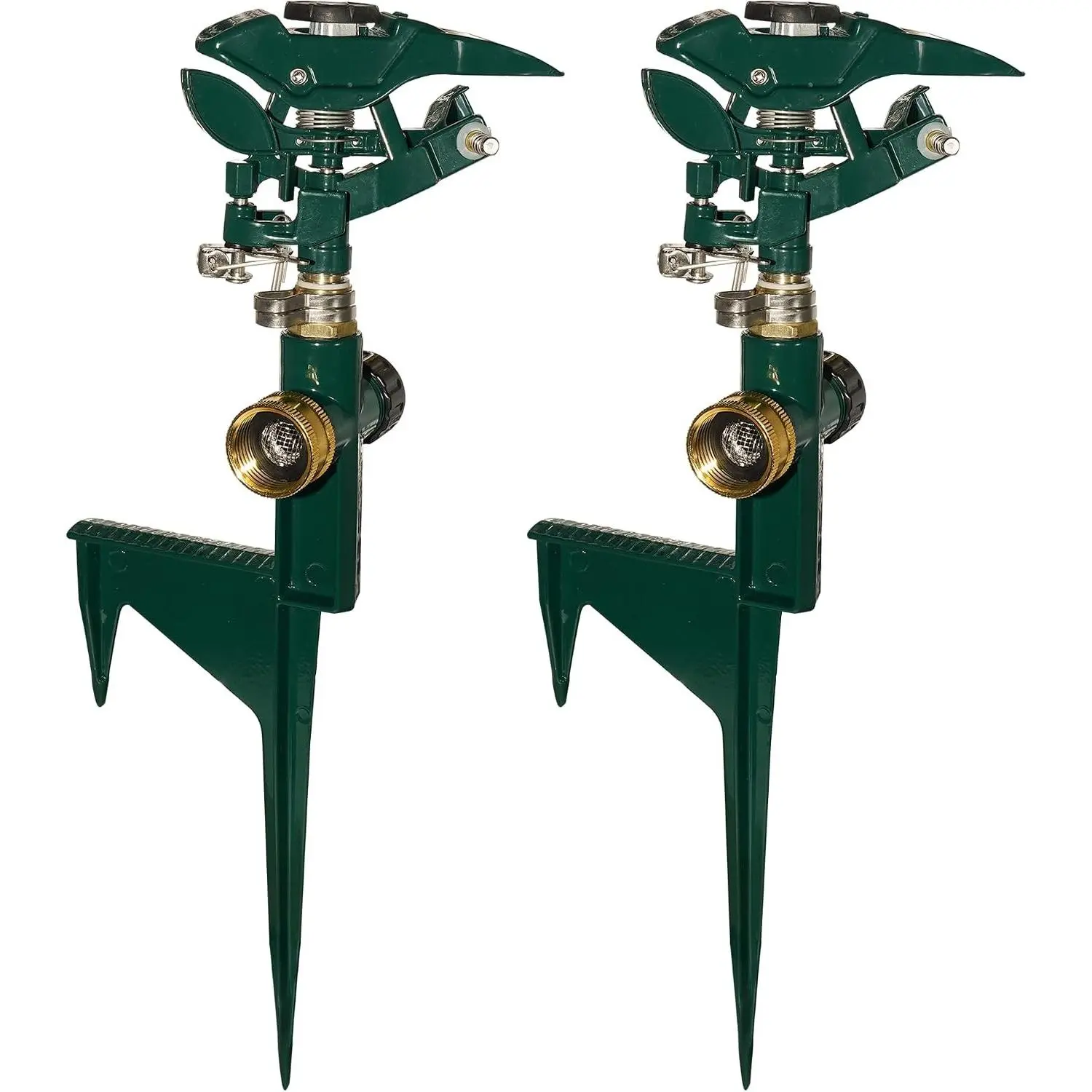 2 Pack Impact Sprinkler for Yard, Adjustable 360 Degree Zinc Alloy Sprinkler Head on Metal Step Spike, Heavy Duty Pulsating Water Sprinklers for Large Area Lawn Garden Irrigation
