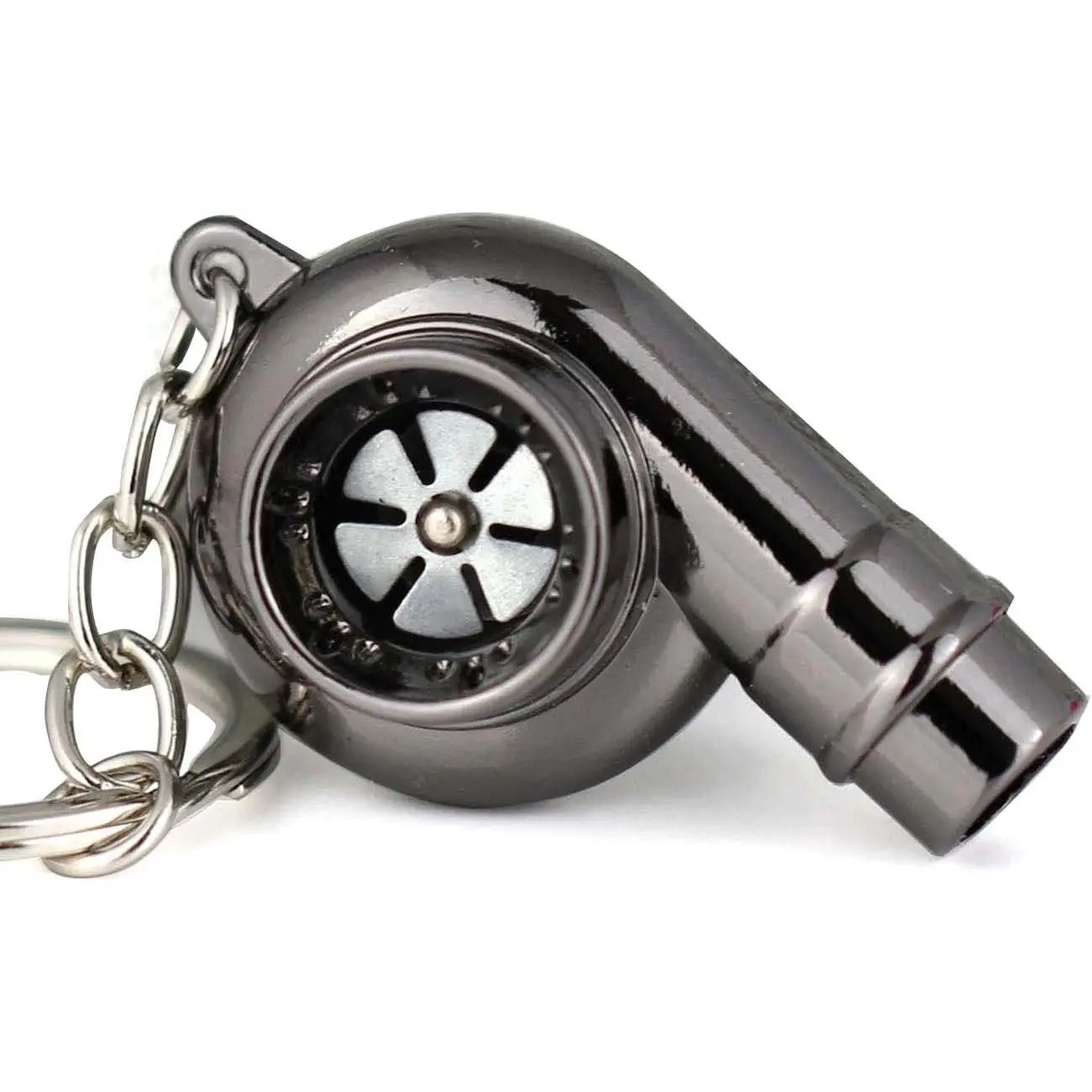 maycom Creative Spinning New Chrome Polished Gunmetal Black Turbo Turbocharger Keychain Key Chain Ring Keyring Keyfob,make Whistle Sound