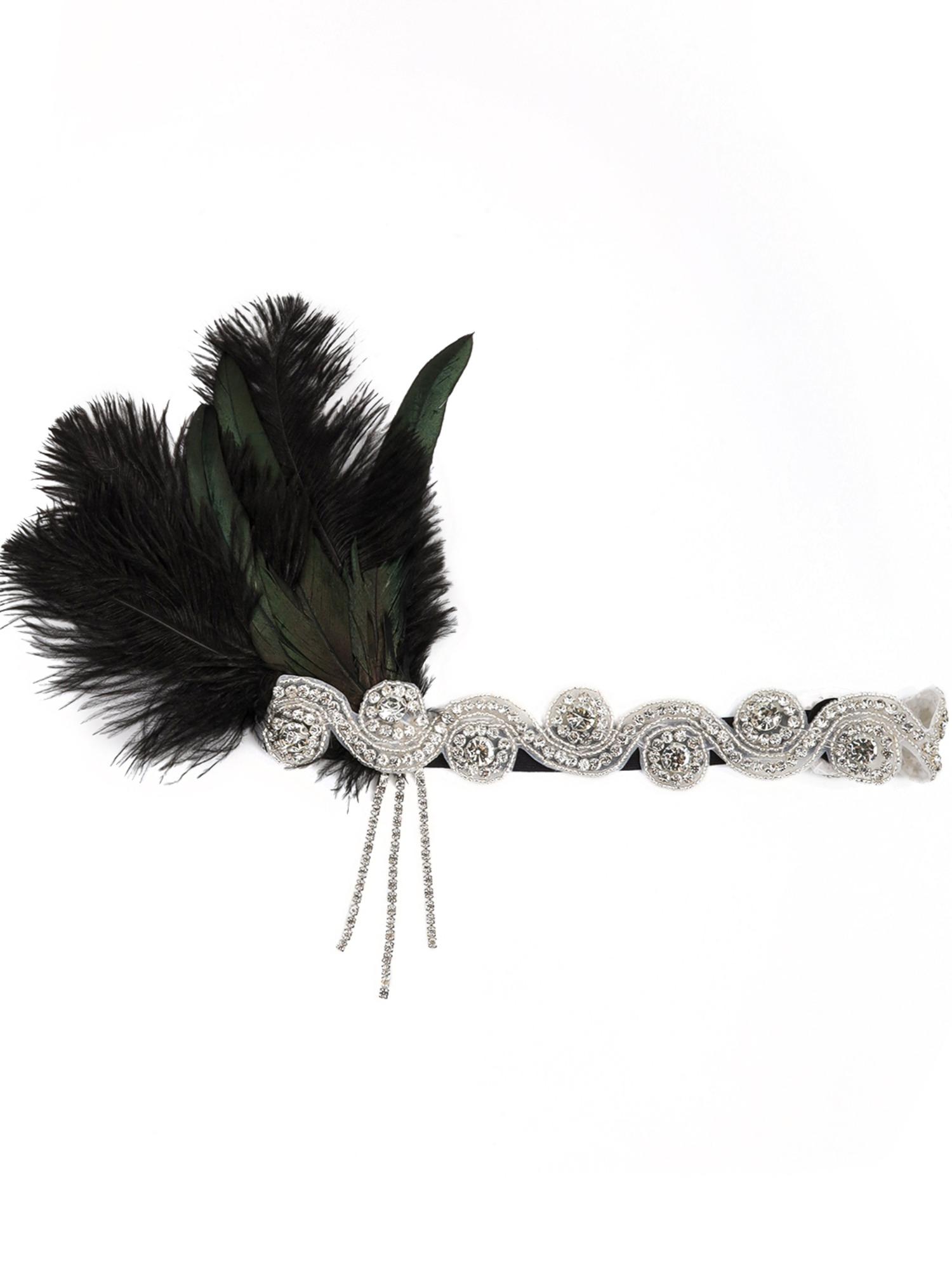 1920s Headpiece Flapper Headband, Rhinestone Pearl Feather Hair Band Great Gatsby Headpiece Accessoreis for Women,Champagne