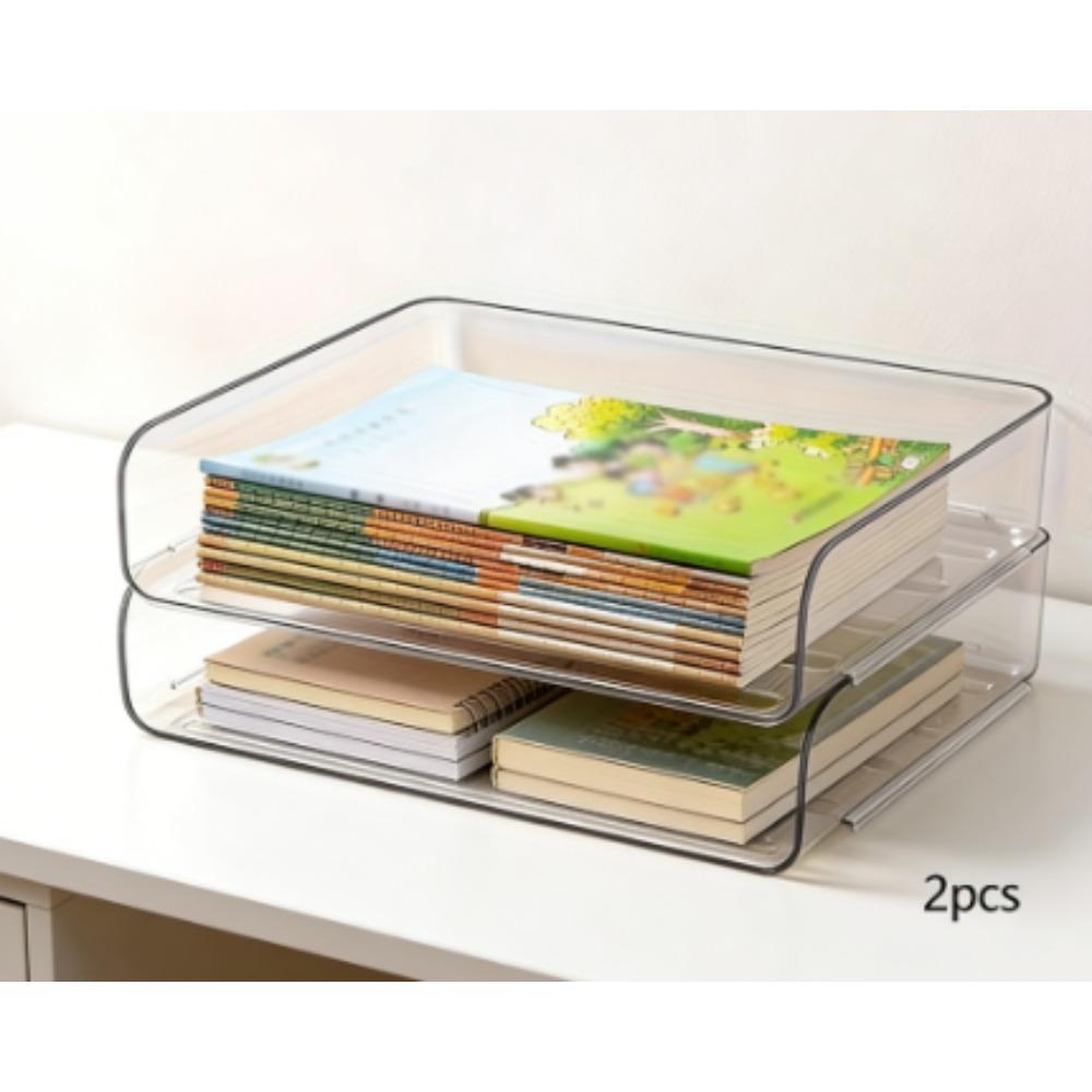 Stackable A4 document storage box, large-capacity assembled letter tray, desktop letter and document organizer, freestanding space-saving file rack, suitable for books, magazines and newspapers