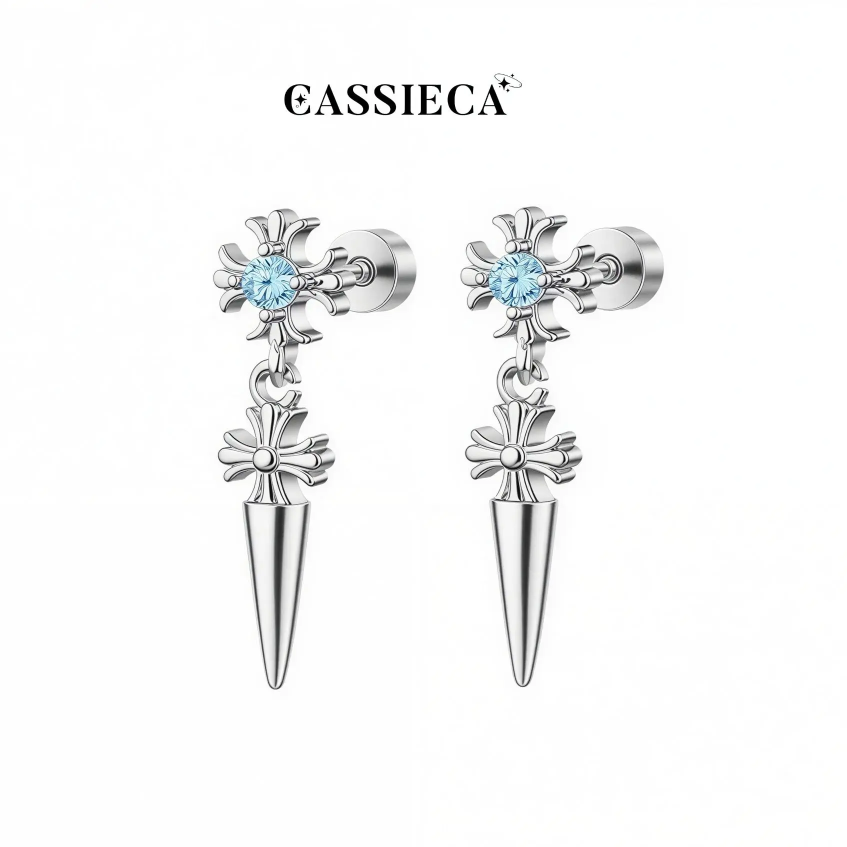 CASSIECA 1Pair Gothic Cross Dangle Stud Earrings Surgical Steel Rockstar Men's Earrings, CZ Cross Ornament Statement Jewelry, Gift for Women Sohochic