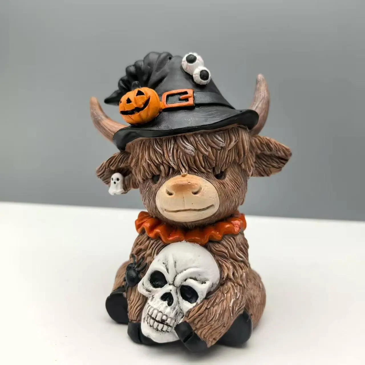 Halloween Resin Highland Cow Figurine, Creative Pumpkin Skull Decor, Home Desktop Festival Gift, Unique Holiday Ornament, Reusable & Durable2026 New, New Arrival, Reusable, Durable, Lightweight, Portable, Easy to Install, Easy to Hang, Set, Multiple Pack,
