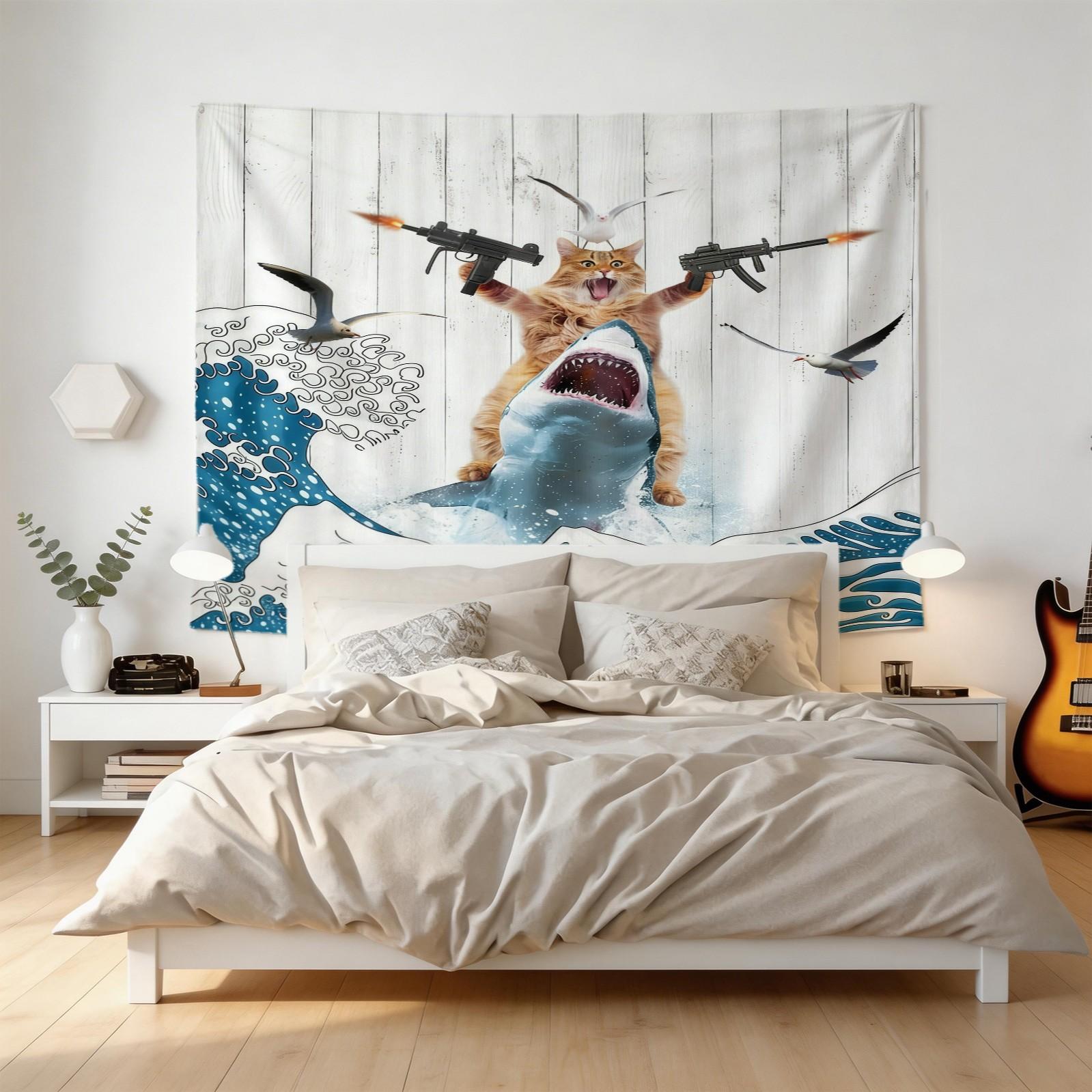 Funny Animal Surfing Theme Tapestry, Creative and Practical, Perfect for Living Room, Bedroom, Dorm, Fashionable and Fun Decor