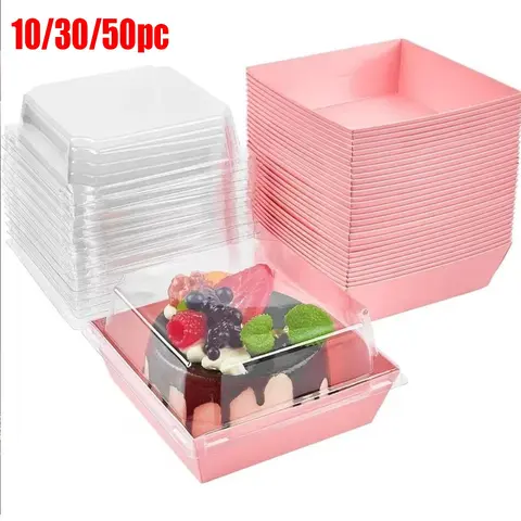 Square Paper Baking Box with Transparent Lid, Bakeware Cake Slice Containers Ideal for Cookies, Sandwiches, Cake Slices, Strawberries, Perfect for Parties and Picnics, Baking Supplies