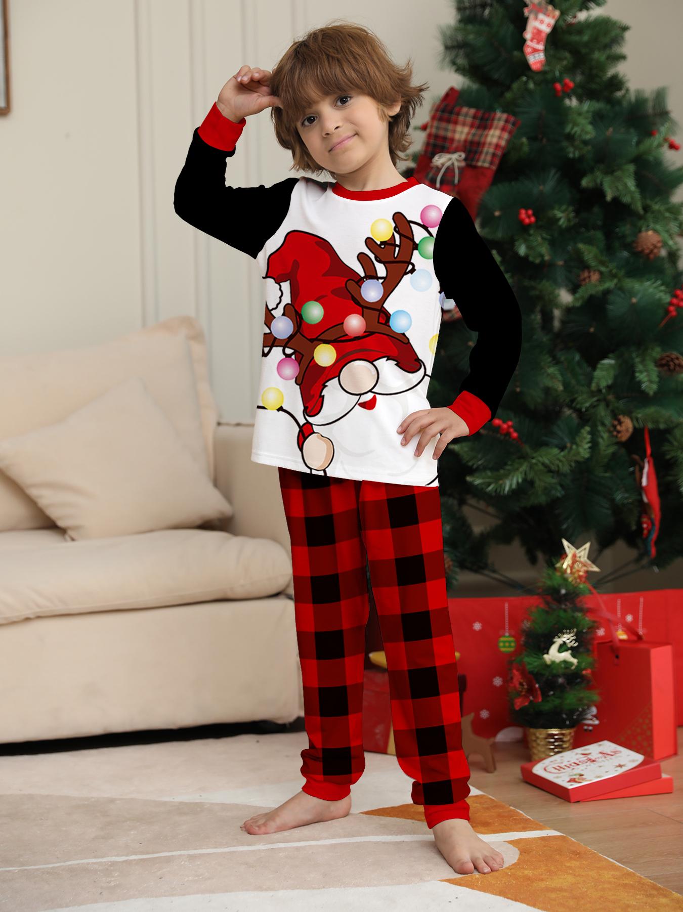 Family of Four Xmas Santa Hat Pyjamas Breathable Casual Loungewear For Party Photos Gift