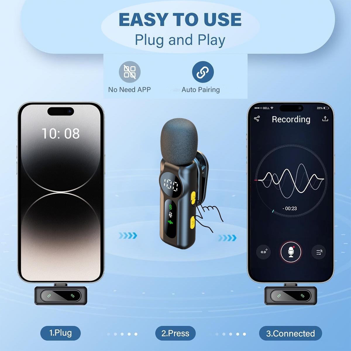 Mini Pro Wireless Lapel Mic for iPhone, iPad, Android, Intelligent Noise Cancellation, Long Battery Life, Ideal for Vlogging, Teaching, Wireless Lavalier Mics