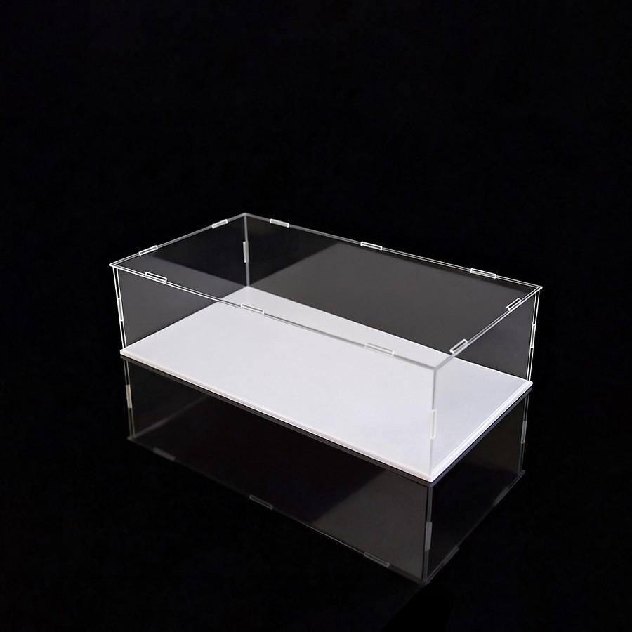 Clear Acrylic Simple Self-Assembly Display Box with White Base, Removable Figures Toys Props Display Riser Stand, Cube Countertop Decorative Storage Box for Home Organization, 40*20*10cm(Model not included)