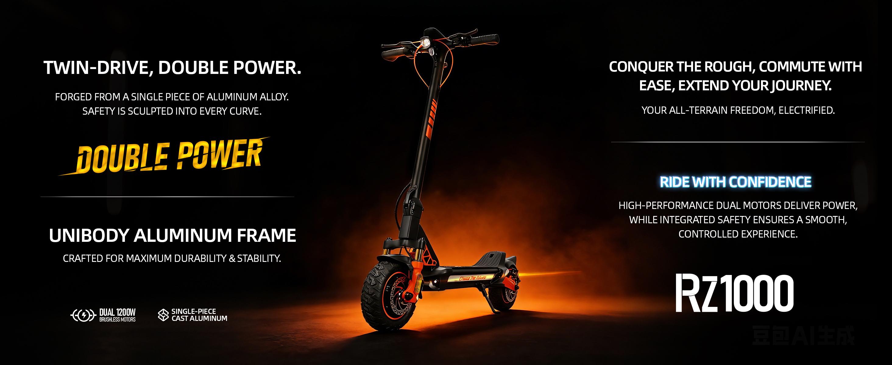CUNFON RZ1000 Electric Scooter Adult 1600W*2 Dual Motor MAX Speed 31 Mph 10.5'' Off Road Tires Up to 50 Miles Long Range with 1152Wh Battery & Dual Suspension Off-road Fast Electric Scooter