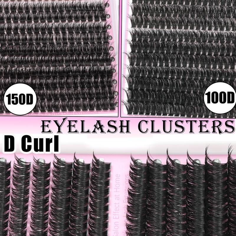 4-Style Lash Clusters Kit, 798pcs/set 10 to 18 mm D-Curl Volume Lashes Eyelash Extensions 60D/80D/100D/150D with Lash Bond and Seal, Remover, Tweezers and Brushes for Easy DIY at Home