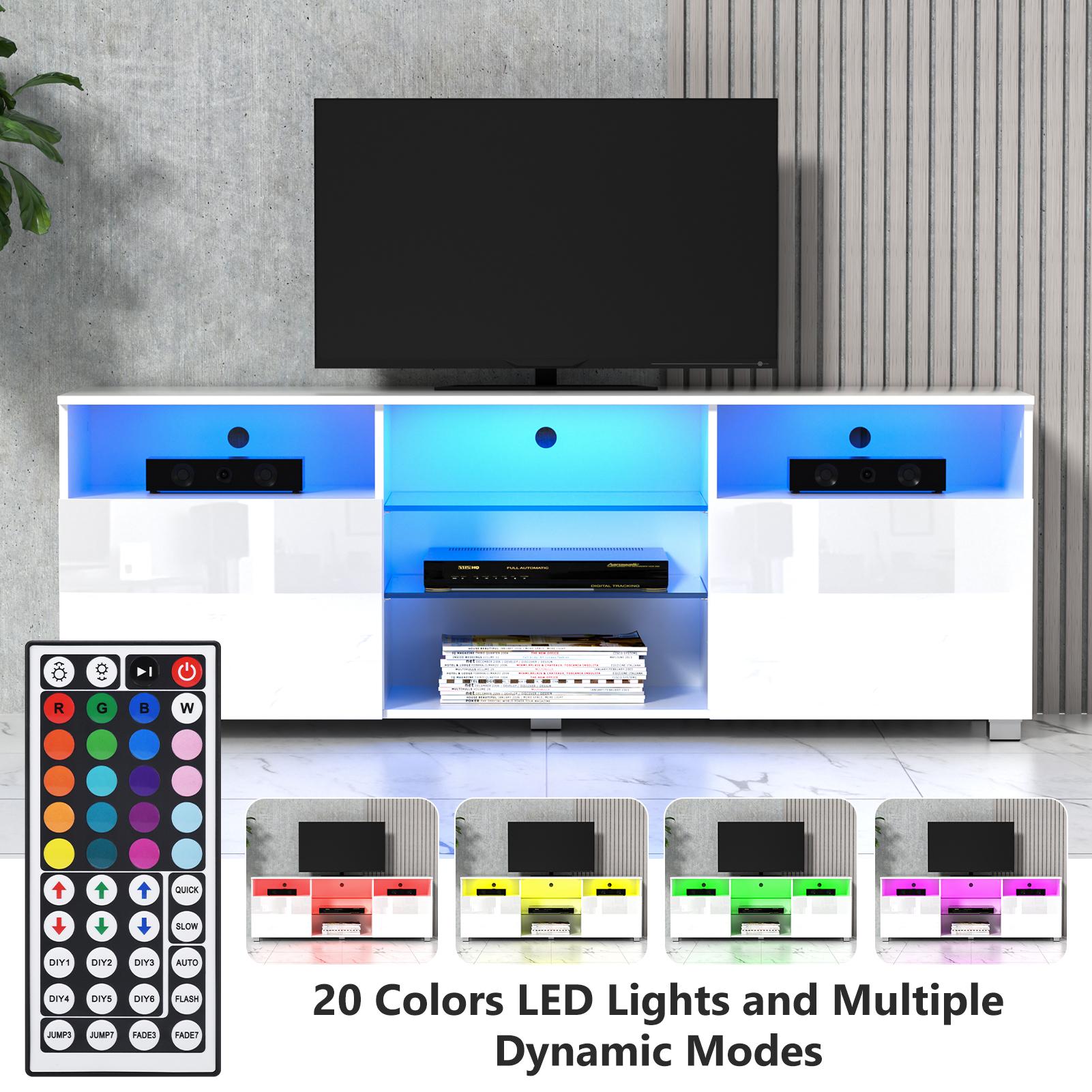 71 inch LED TV Stand for 75/80 inch TV, High Gloss TV Cabinet with Adjustable Storage Shelves, Modern LED Entertainment Center, TV Table Media Furniture for Living Room, White/Black 71 inch LED TV Stand for 75/80 inch TV, High Gloss TV Cabinet with Adjustable Storage Shelves, Modern LED Entertainment Center, TV Table Media Furniture for Living Room, White/Black