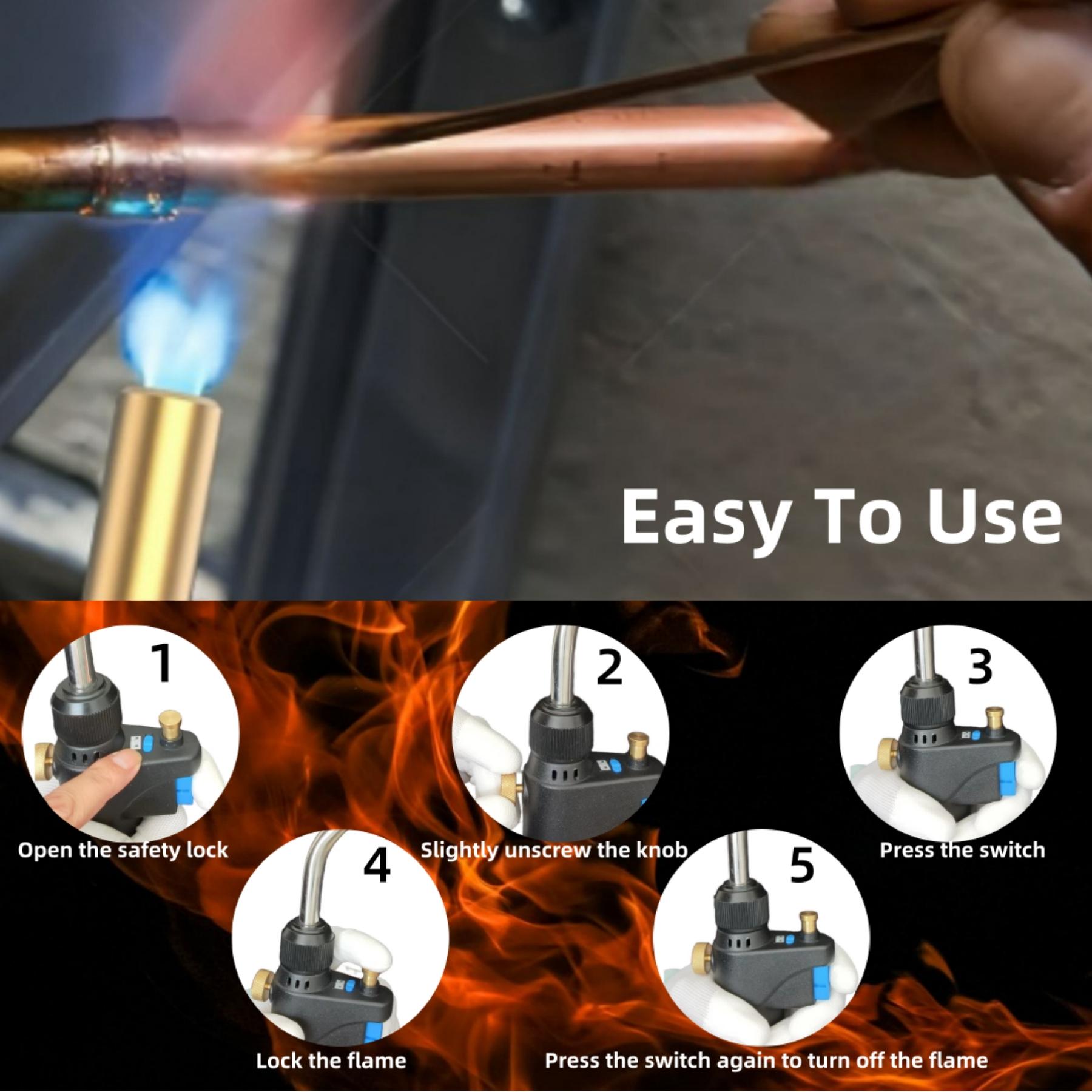 Propane Torch Head with Ergonomic Handle, Portable Trigger Start Gas Torch, Mapp Propane Map Gas Burner, Welding Soldering Ignition Cooking（Fuel Not included）