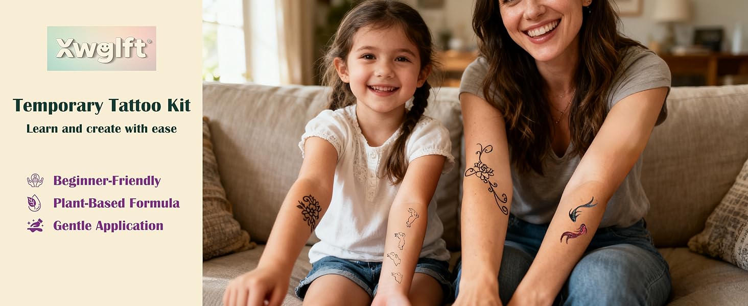 191 Pcs Temporary Tattoo Stencils Kit with 6 Tattoo Cones (2 Black, 2 Brown, 2 Dark Red), White Tattoo Outline Pen, Cotton Swabs & Towel| Perfect for Adults, Teens, Beginners, Family Fun & Parties