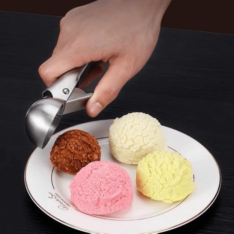 Stainless Steel Ice Cream Spoon with Trigger, Ideal for Ice Cream and Jelly, Heat Resistant, Dishwasher Safe, Comfortable Grip