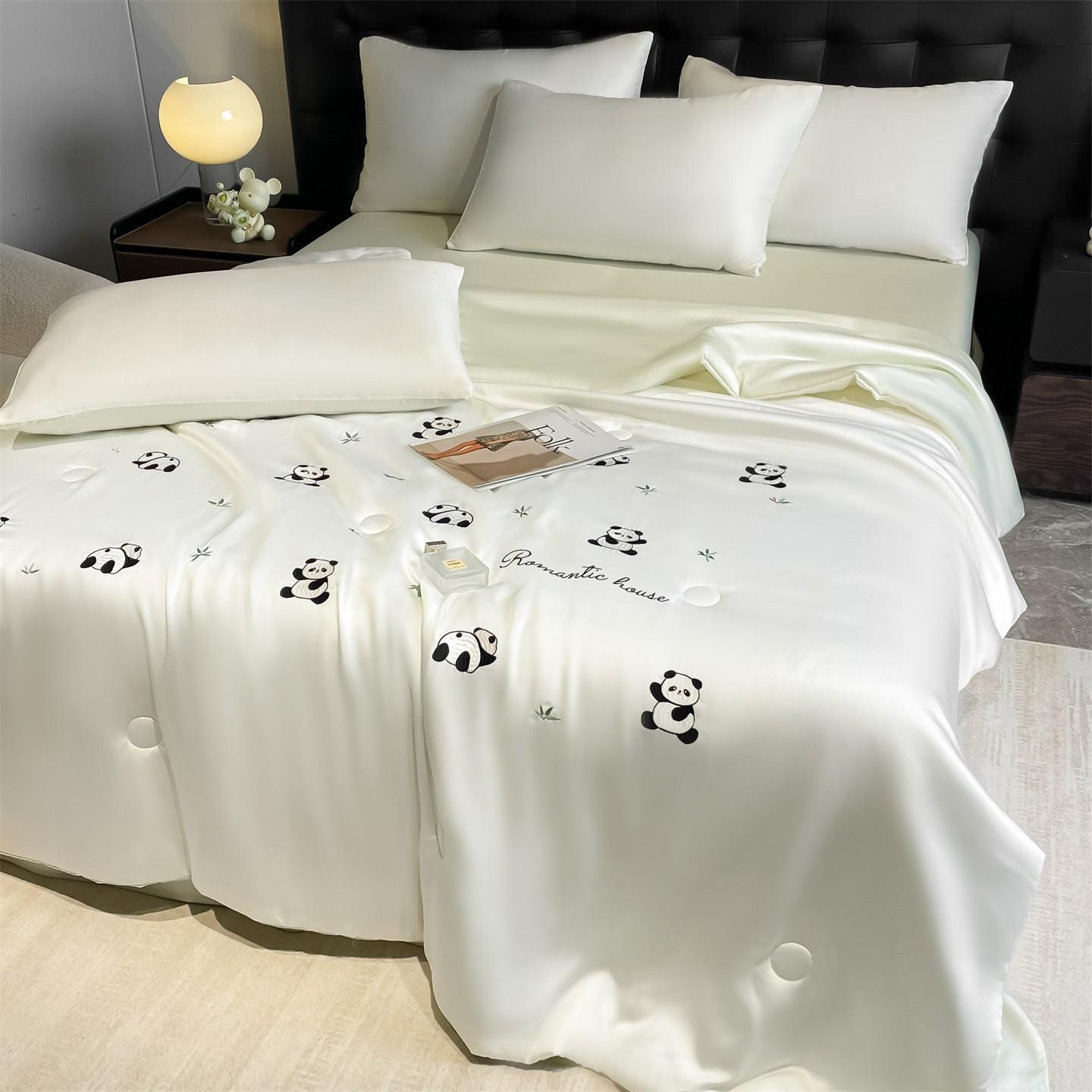 YHFYHF Panda Embroidered Summer Quilt, Soft Breathable Lightweight Cooling Blanket, Multiple Sizes and Colors, Ideal for Bedroom and Dormitory