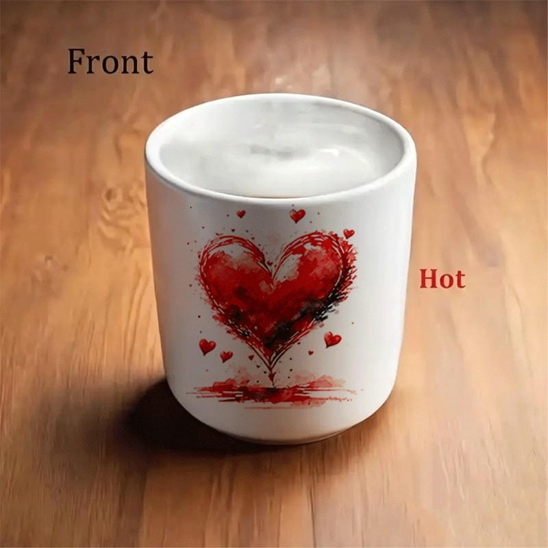 Heart-Shaped Color-Changing Mug - Thermosensitive Ceramic Mug, Changes color when hot drinks are poured in, White body decorated with red heart patterns, Fun gift mug, decorative mug, Novelty coffee mugs, Suitable for tea, cocoa
