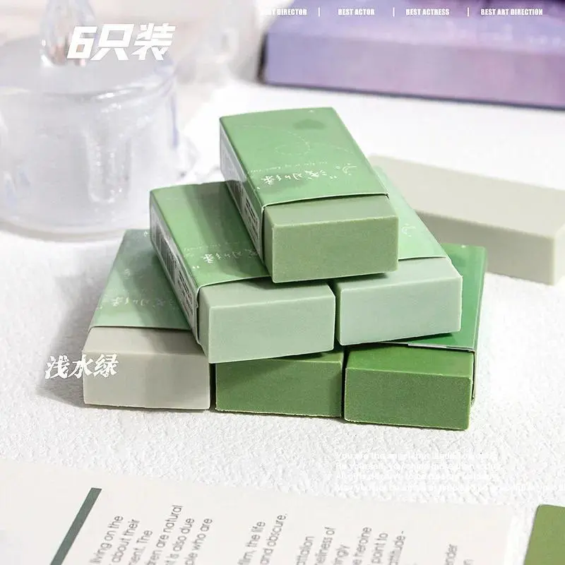 6pcs/set Gradient Color Erasers Simplicity Solid Color Pencil Erasers for Kids Boy Girl Cute Student Supplies Back To School