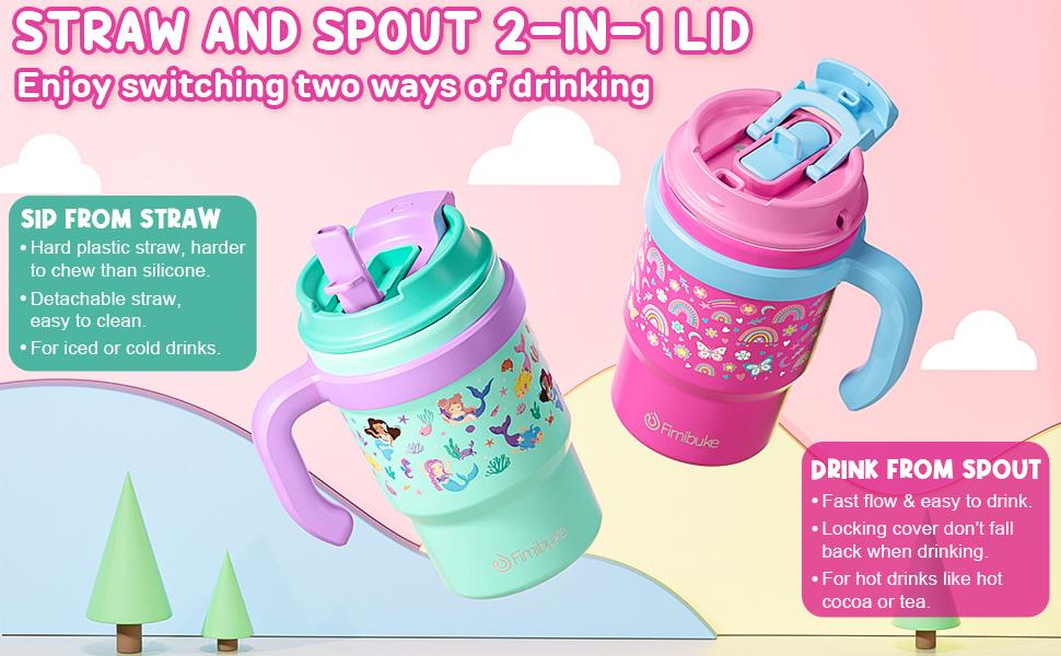 Fimibuke Insulated Tumbler with Handle & Straw - 16oz Leak Proof, BPA FREE, 18/8 Stainless Steel Tumbler with Sip/Swig 2-in-1 Lid, Water Bottle Drinking Cups Travel Mugs