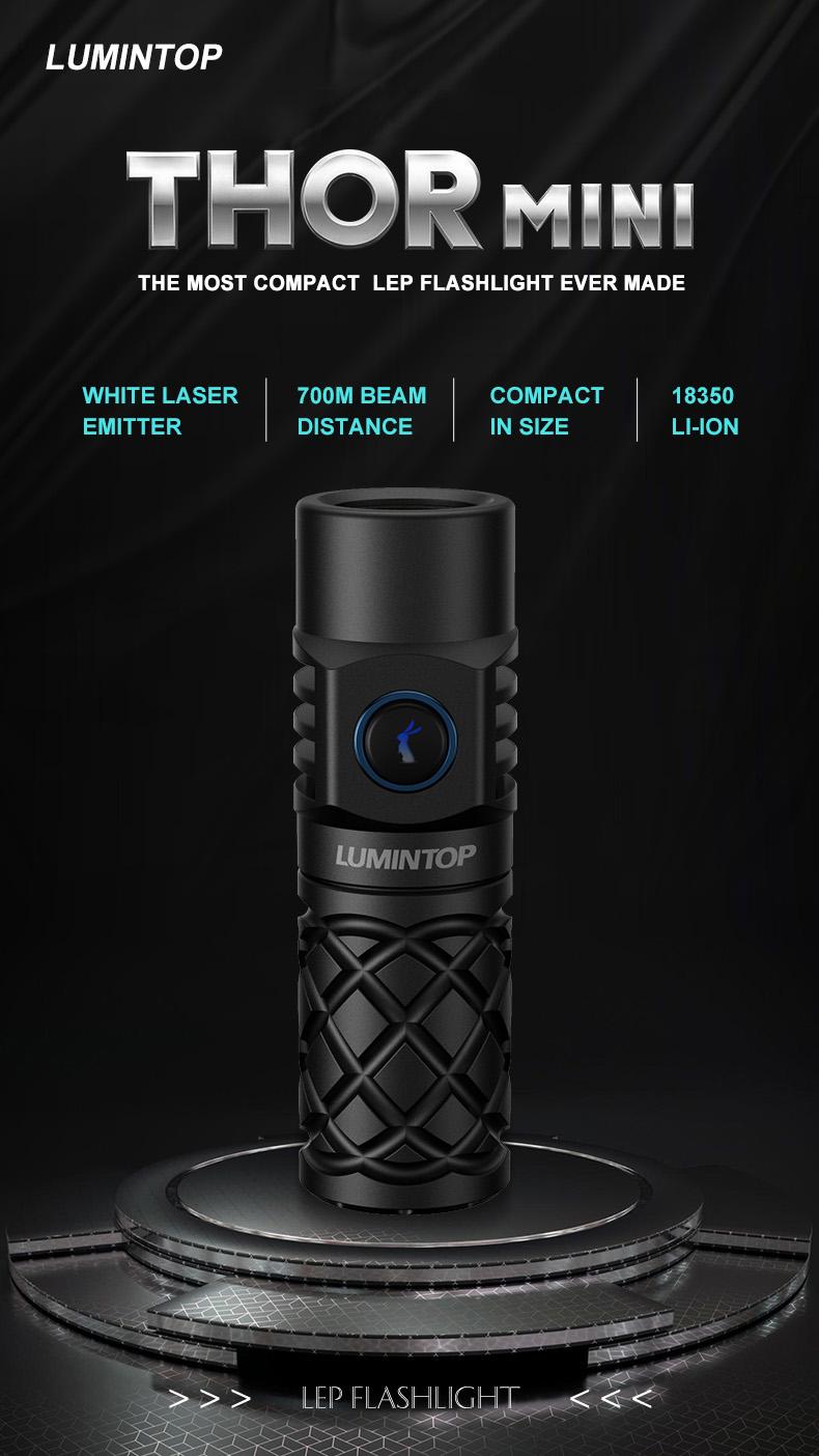LUMINTOP Thor Mini LEP Flashlight 700 Meter Ultra-Long Range Mini Spotlight Flashlight 18350 Rechargeable Battery Ultra-compact and Lightweight Night Light Ring IPX8 Waterproof LEP Flashlight.