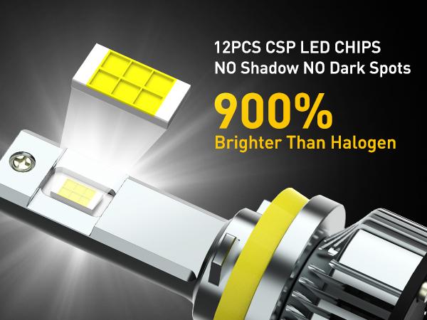 AUXITO H11 H9 H8 LED Bulbs Fog Light Bulbs,Headlight Bulbs, 900% Brightness 6500K Cool White, CSP LED Chips Fog Lamps Replacement, Play and Plug, Pack of 2