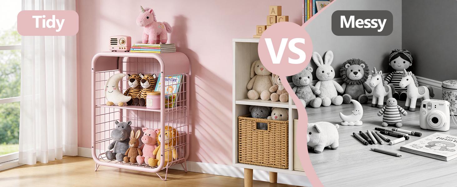 Cute Nightstand, Metal End Table, Side Table with Storage, 3-Tier Narrow End Table for Girls, Small Beside Table for Bedroom, Living Room, Office, Decor, Pink