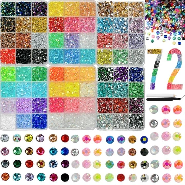 1 Set 3mm 72 Colors Semi-circular Flatback Nail Rhinestones Charms Bedazzling Kit, Bling Rhinestone Decoration, Multi-colors Glittering Resin Nail Diamond Decor for DIY