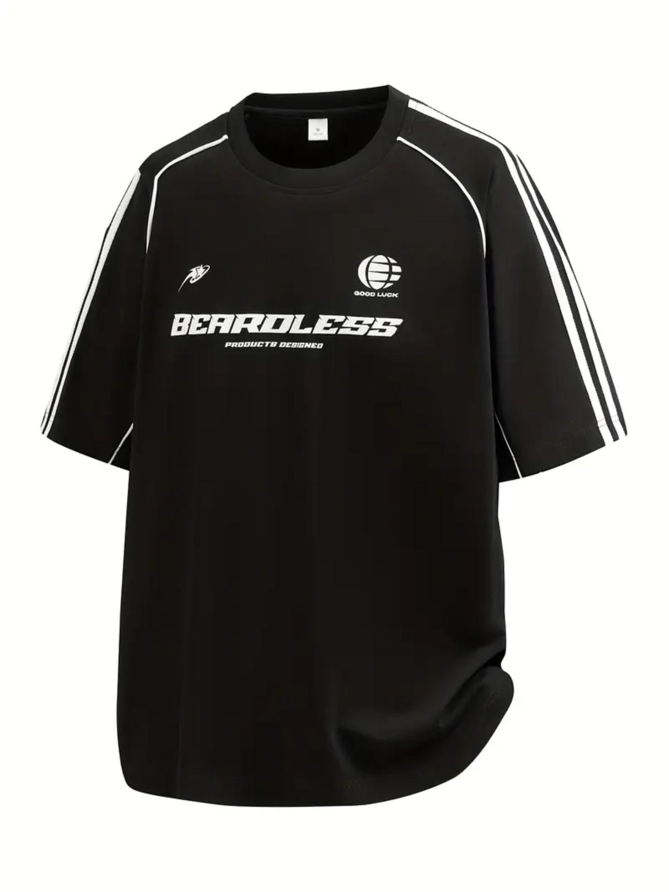 Men's Regular Fit Striped Trim Print Short Sleeve Tee, Casual Comfy Round Neck T-shirt for Summer, Fashion Men's Top for Daily Wear, Tropical