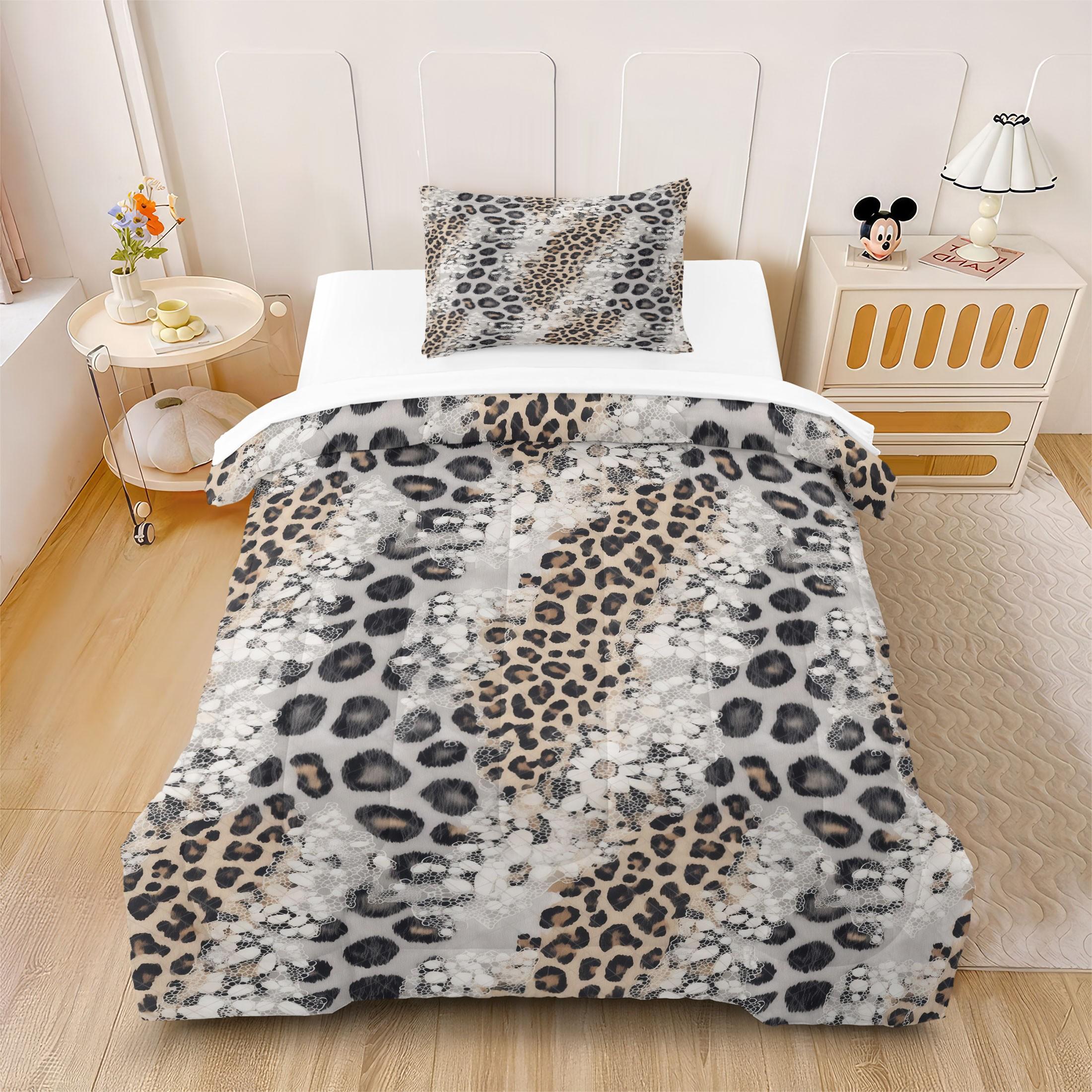 2/3Pcs Lace and Leopard Print Comforter Set, Artistic Style Bedding Set, Soft and Comfortable, Available in Multiple Sizes, Suitable for Children'S and Adult'S Room Decor, Decorative Bedsheet Sets