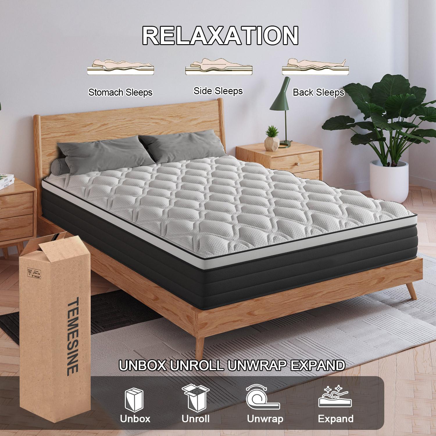 12"14" Twin Full Queen King Size Mattress in a Box Hybrid Spring  with Gel Memory Foam and Individually Pocket Innerspring Euro Top Mattresses Medium Firm for Motion Isolation, Edge Support, 100 Night Trial