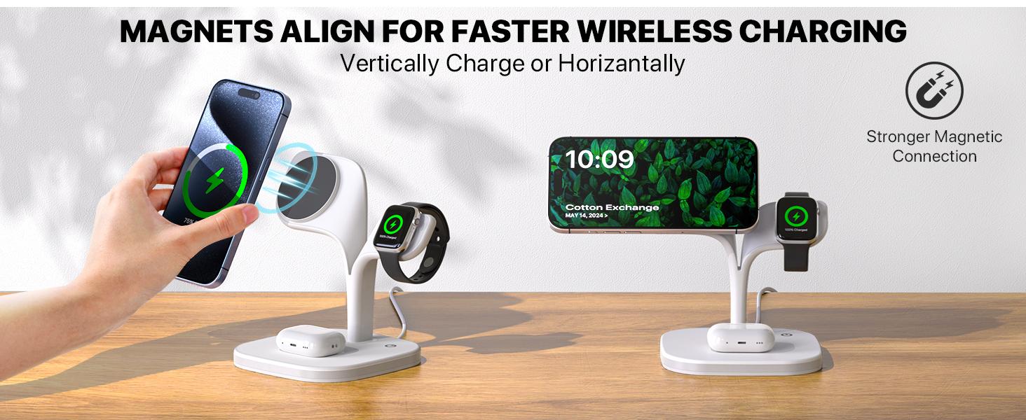 Real Wireless Charging Dock/2025 New Year Gifts EXW 5-in-1 Magnetic Desktop Fast Charging Station for Multiple Devices for iPhone 16/15/14/13/12 Series& Apple Watch & AirPods