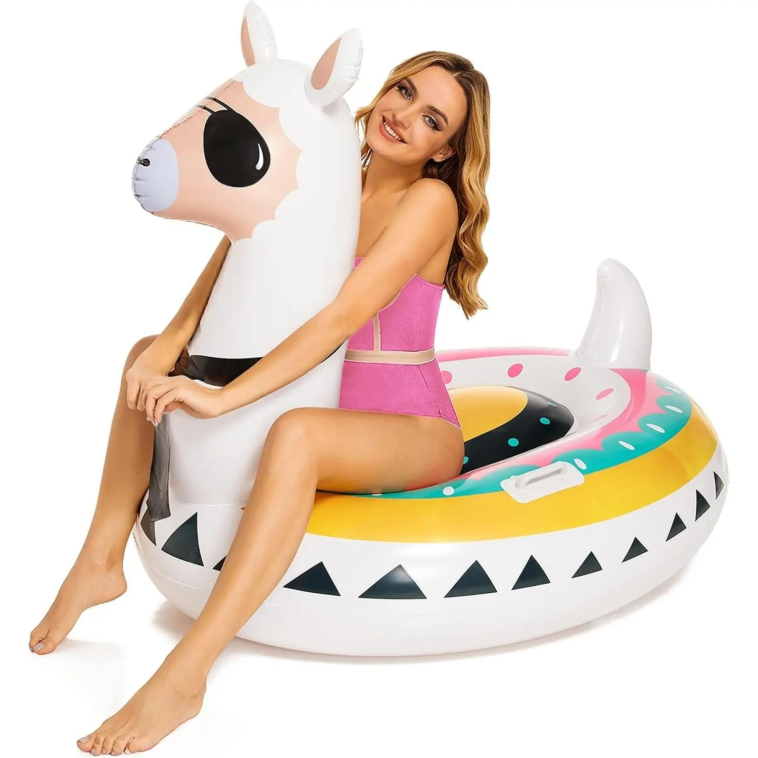 Inflatable Llama Pool Float, 51" Fiesta Alpaca Novelty Ride-On for Adults, Summer Pool Party Decoration & Water Toy