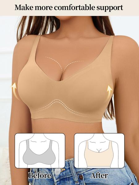 Women's Wireless V-Neck Bra, Plain Fitted Design, Moderate Support, Casual Style, All Seasons Comfortable Lining Women's Wireless V-Neck Bra, Plain Fitted Design, Moderate Support, Casual Style, All Seasons Comfortable Lining