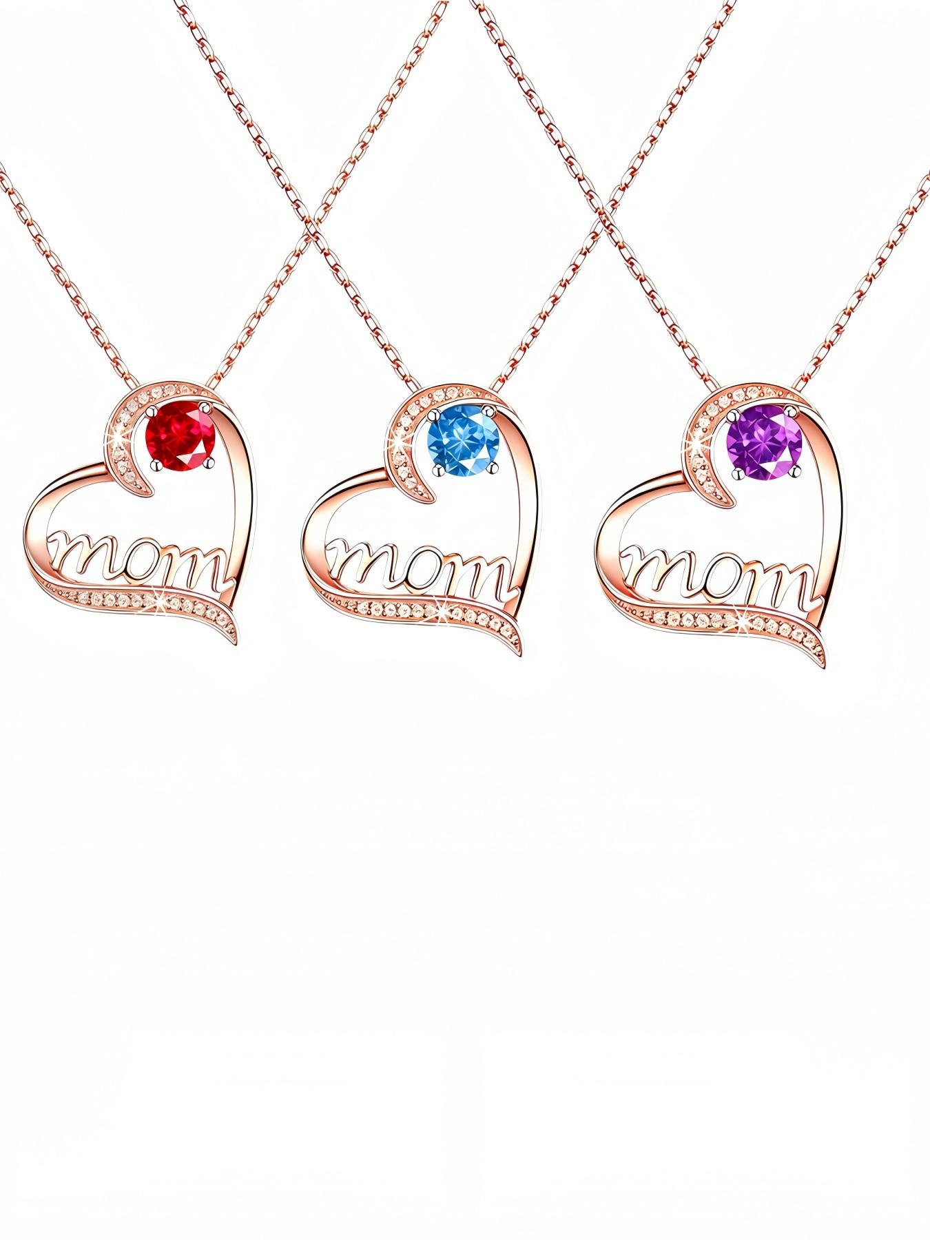 Eternal Maternal Love • Mother's Day Necklace Heart-shaped MOM rose gold gem necklace with light luxury and premium feel.Paired with an apple-shaped preserved rose jewelry gift box.Perfect gift for birthdays, Mother's Day, Valentine's Day and Christmas.