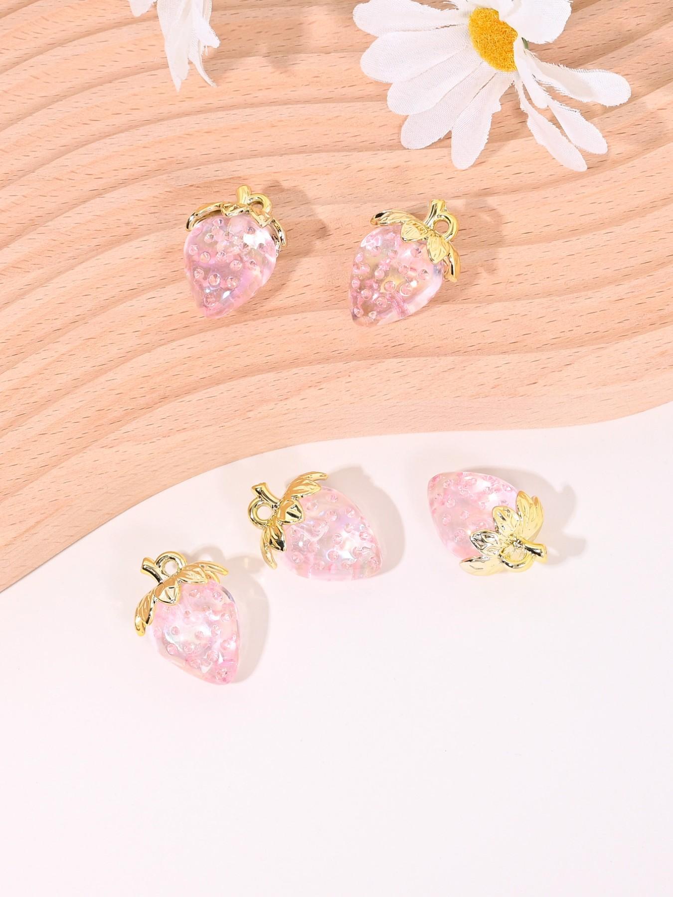 5 Cute 3D Strawberry Pendants for DIY Jewelry Making, Perfect for Earrings, Necklaces, Bracelets, Keychains, Daily Accessories