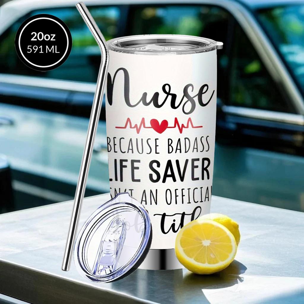 SAXUMOUT Humorous Nurse Design Coffee Mug, 304 Stainless Steel Insulated Tumbler with Lid & Straw, Beverage Container & Travel Cup for Hot & Cold Drinks, 20oz Camping Drinkware, Ideal Gift for Birthday, Holiday, Parties, Nurse Day, Thanksgiving, Christmas