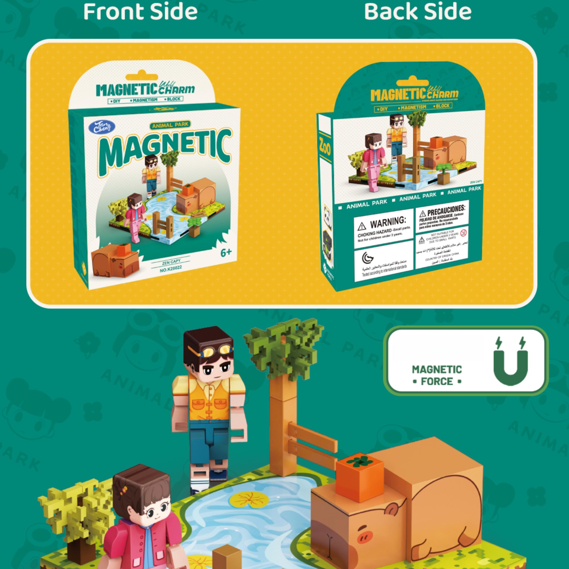 Magnetic Building Blocks Minecraft Animal Park Hippo Scene, DIY Puzzle Toy for Kids, Educational Gift for Boys and Girls