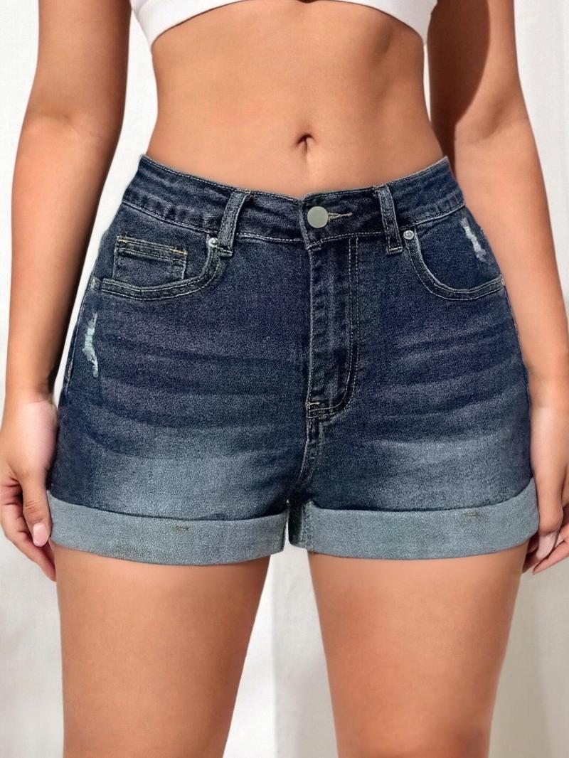 Women's Ripped Pocket Denim Shorts, Casual Stretchy Denim Shorts for Daily Wear, Ladies Bottoms for Summer, Womenswear