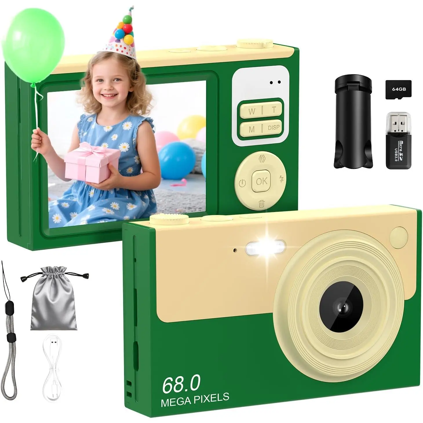 Digital Camera for  & Beginners 64GB SD Point and Shoot Digital Cameras