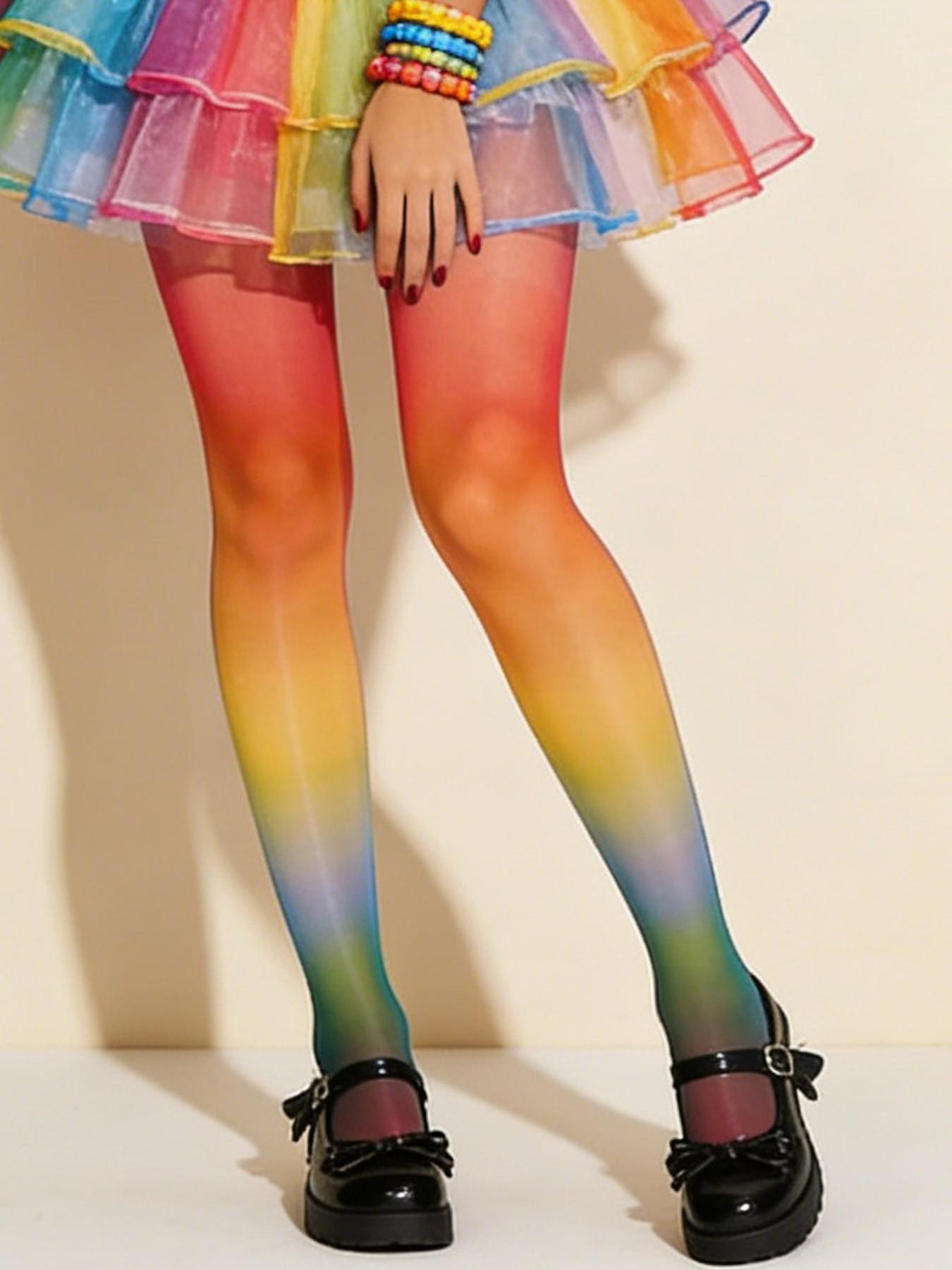 Extreme Minimalist Rainbow Stocking, Dopamine Colorful Stripe Stocking, Summer Thin Anti-Pickup Durable Full-Length Stocking