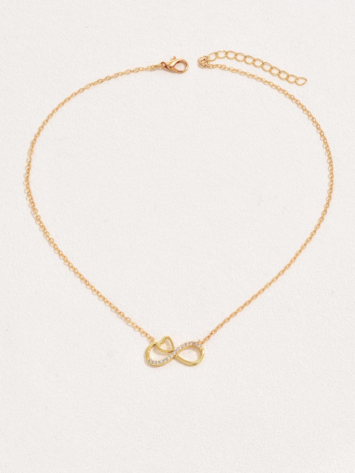 Women's Heart & Infinity Symbol Pendant Necklace, Artificial Zirconia Jewelry for Daily Wear, Perfect for Dates & Festivals