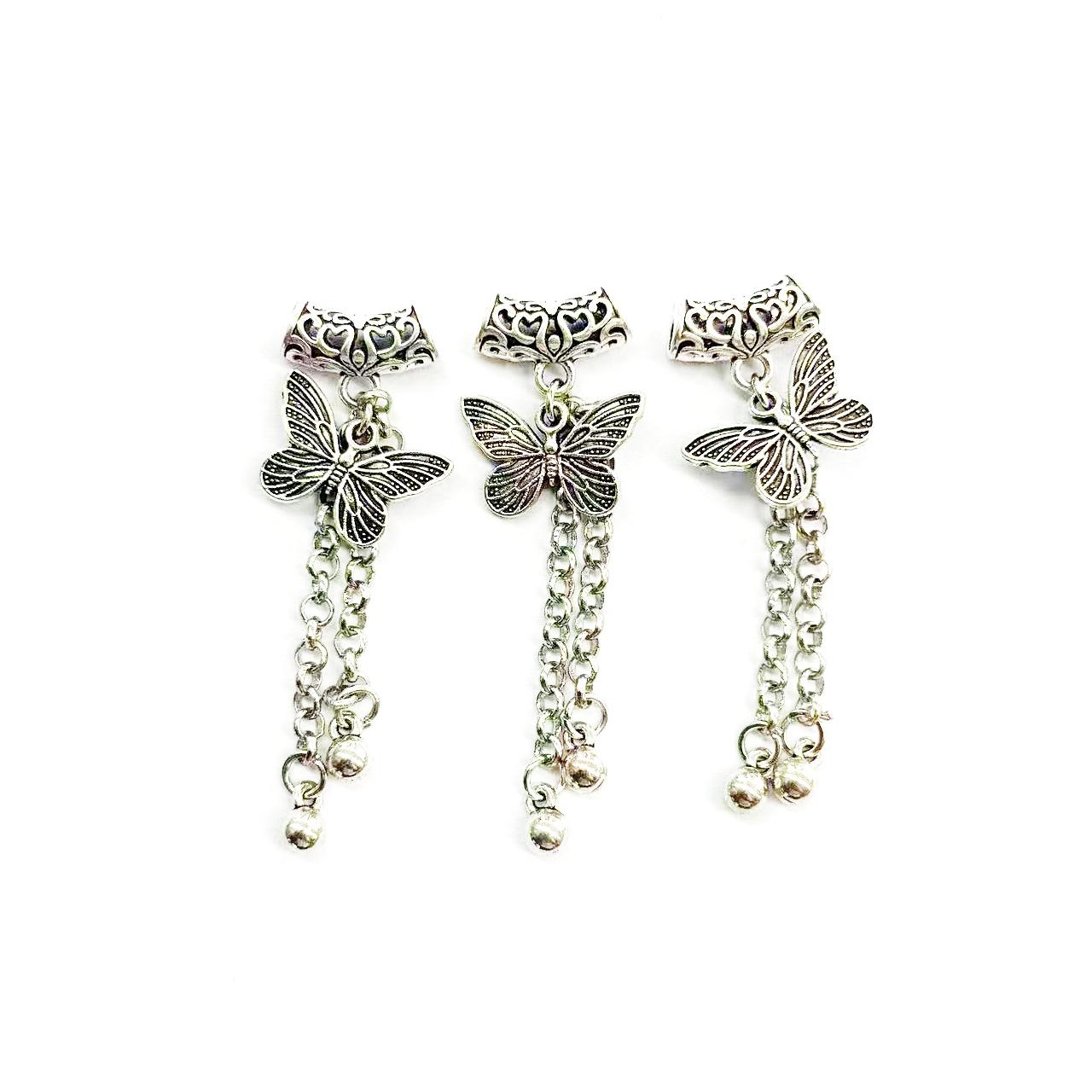 New Traditional Style Bracelet Bead Pendant, Ethnic Wind Bow Charm, Antique Silver Color Wristband Necklace Accessory