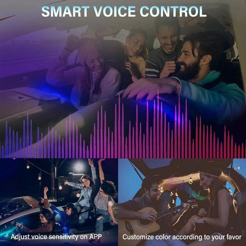 276 Inch 8-Color Synchronized Music RGB Car Neon Lights - 5-in-1 LED Light Strips with APP Control Environment Lighting Kit - Fiber Optic In Car Neon Lights Set dynamic ambient light