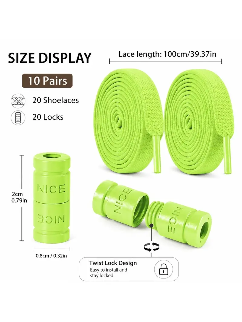 10 Pairs Adjustable Laces with Locks, Elastic Stretch Shoelaces for Kids and Adults, Quick Install Sports Shoes Laces, Shoe Strings for Sneakers