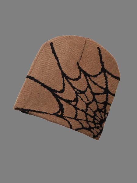 Unisex Spider Web Y2K Knit Beanie, Casual Fitted Hat for Fall & Winter, Trendy Jacquard Outdoor Cycling Cap, No Brim Design