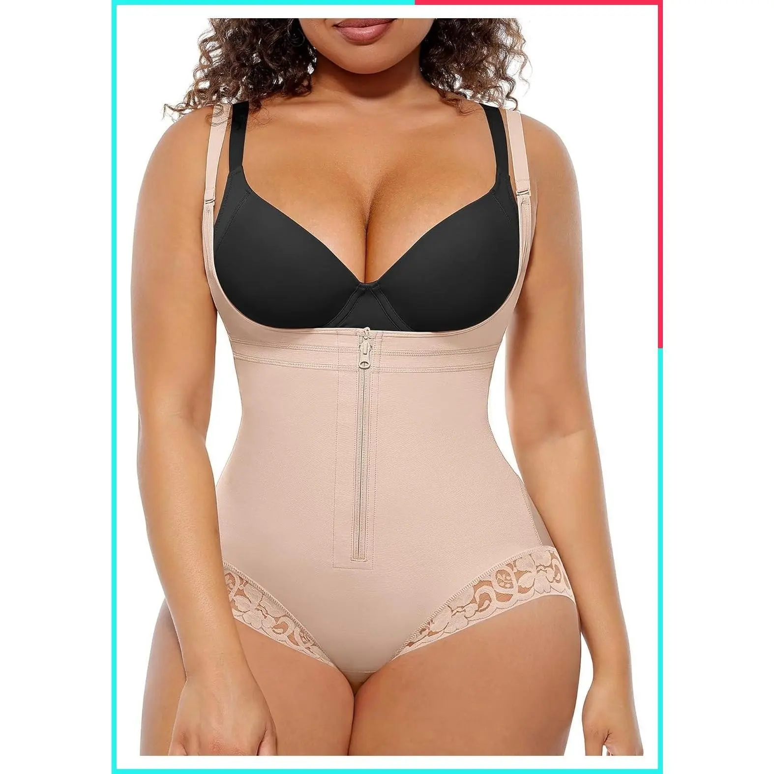 Women's Postpartum Faja Body Shaper Colombianas Shapewear with Open Bust, Dual Zipper & Hook Closure, Targeted Waist Compression and Belly Flattening