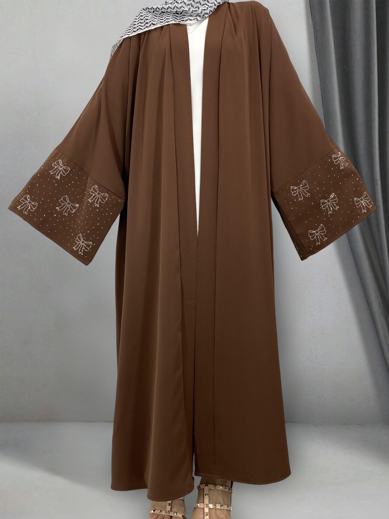 Women's Butterfly Sleeve Open Front Modesty Abaya without Inner Dress, Elegant Long Sleeve Maxi Muslim Clothing for Daily Wear, Ladies Islamic Clothing for All Seasons