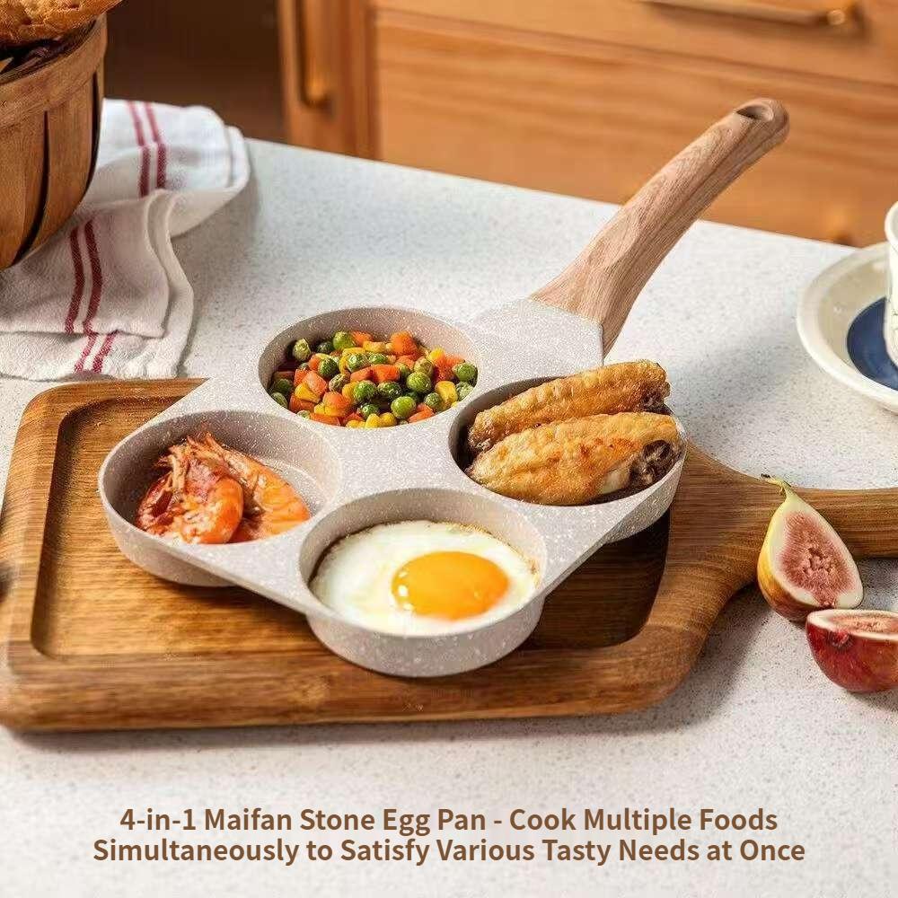 Non-Stick 4-in-1 Breakfast Pan for Frying Eggs, Hamburgers & Scrambled Eggs - Multi-Functional, Fast Heating, Durable, Easy Clean, Space-Saving, Eco-Friendly, with Silicone Strips & Tempered Glass Lid