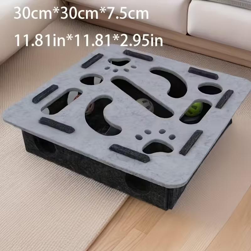 Interactive Cat Scratching Toy with Paw Print, Puzzle Box & Heavy-Duty Scratching Posts, No Battery Needed, Indoor Activity Center