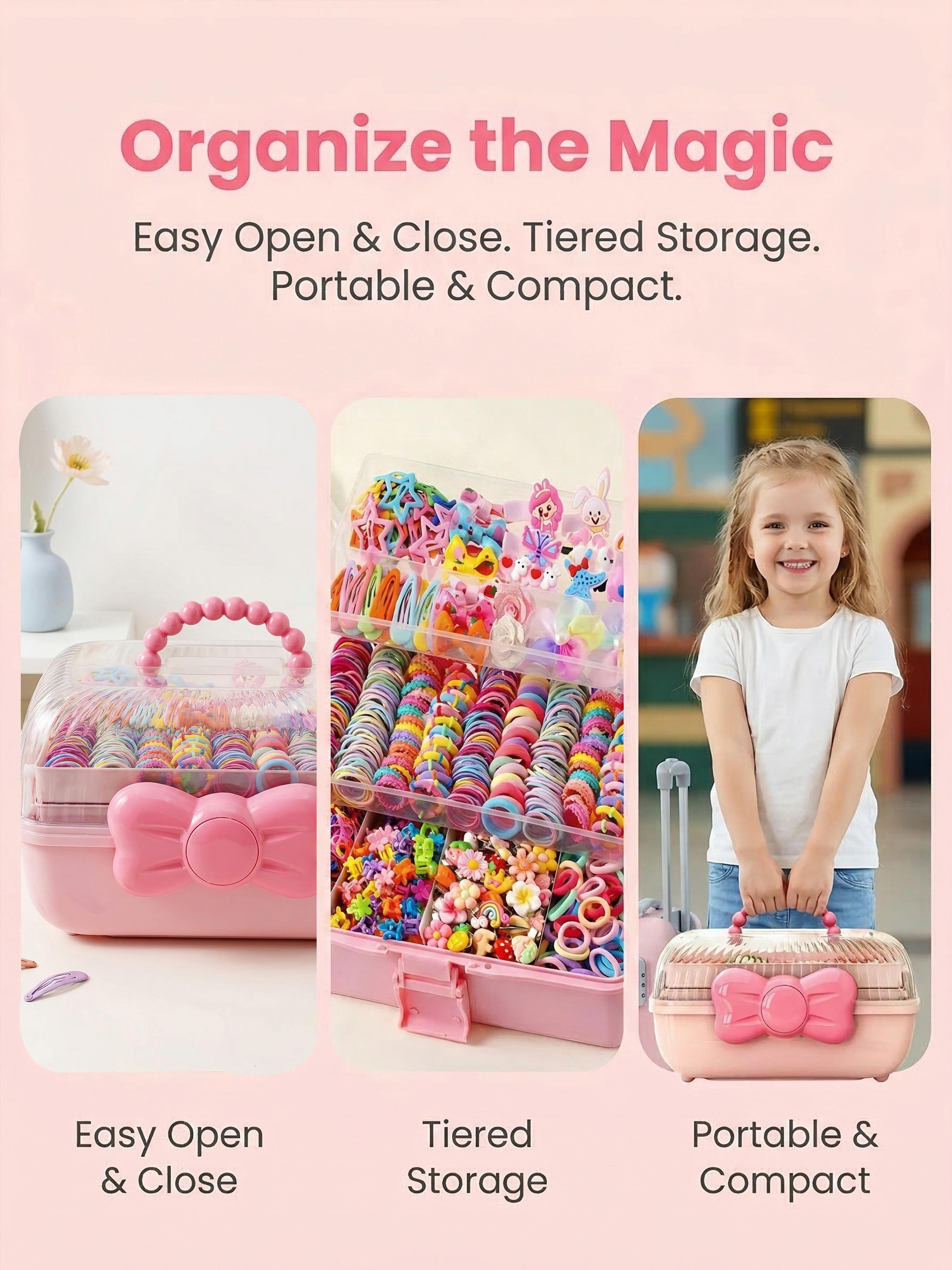 719pcs Rainbow Series Hair Accessories Gift Box Set for Little Girls. Includes 3-layer storage, hundreds of unicorn, star, BB clips, flower loops, bands. Great for daily hairstyle design & holiday gifts.