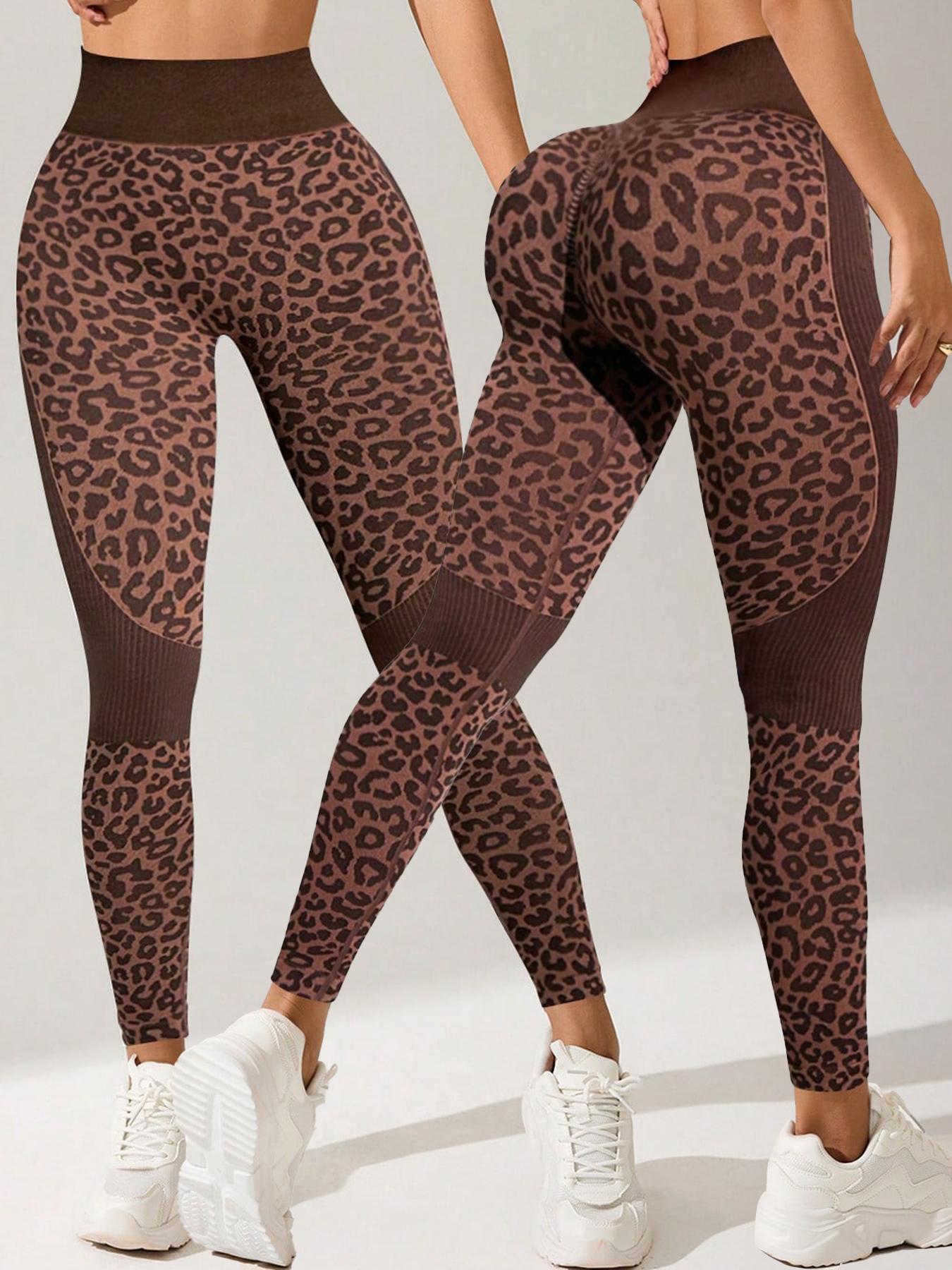 Women's Leopard Print Yoga Pants, Seamless High Elasticity Butt-Lifting Moisture-Wicking Fitness Shorts, Tight-Fit All-Season Workout Wear